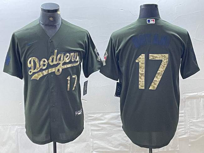 Men's Los Angeles Dodgers #17 Shohei Ohtani Olive Cool Base Stitched Baseball Jersey Men's Los Angeles Dodgers #17 Shohei Ohtani Olive Cool Base Stitched Baseball Jersey